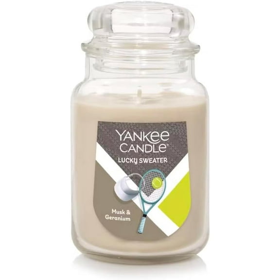 Yankee Candle Lucky Sweater - Sun & Games Collection  - Large Classic Jar Candle - Musk & Geranium
