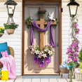 thumbnail image 7 of ‌Christmas Easter Cross Door Cover Wood Cross with Purple Fabric & Lily Jars,35x71in,Spring Religious Home Decor,DIY Christian Easter Wreath for Front Door,Festive Spring Porch Decoration‌, 7 of 7