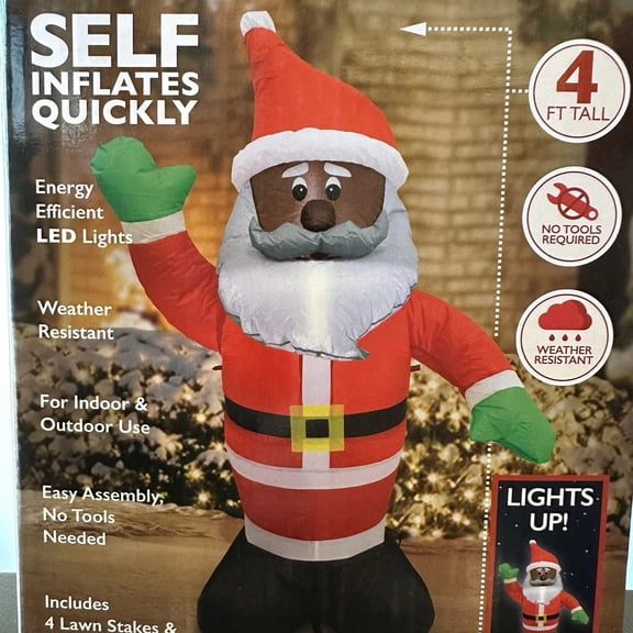 4ft Holiday Inflatable African American SANTA LED Christmas Light Outdoor Decor