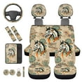 thumbnail image 6 of Binienty Boho Floral Horse Vehicle Seat Covers Front Split Rear with 15 Inch Steering Wheel Cover Headrest Covers Seat Belt Pads Armrest Cushion 14 Pack Automotive Interior Set, 6 of 8