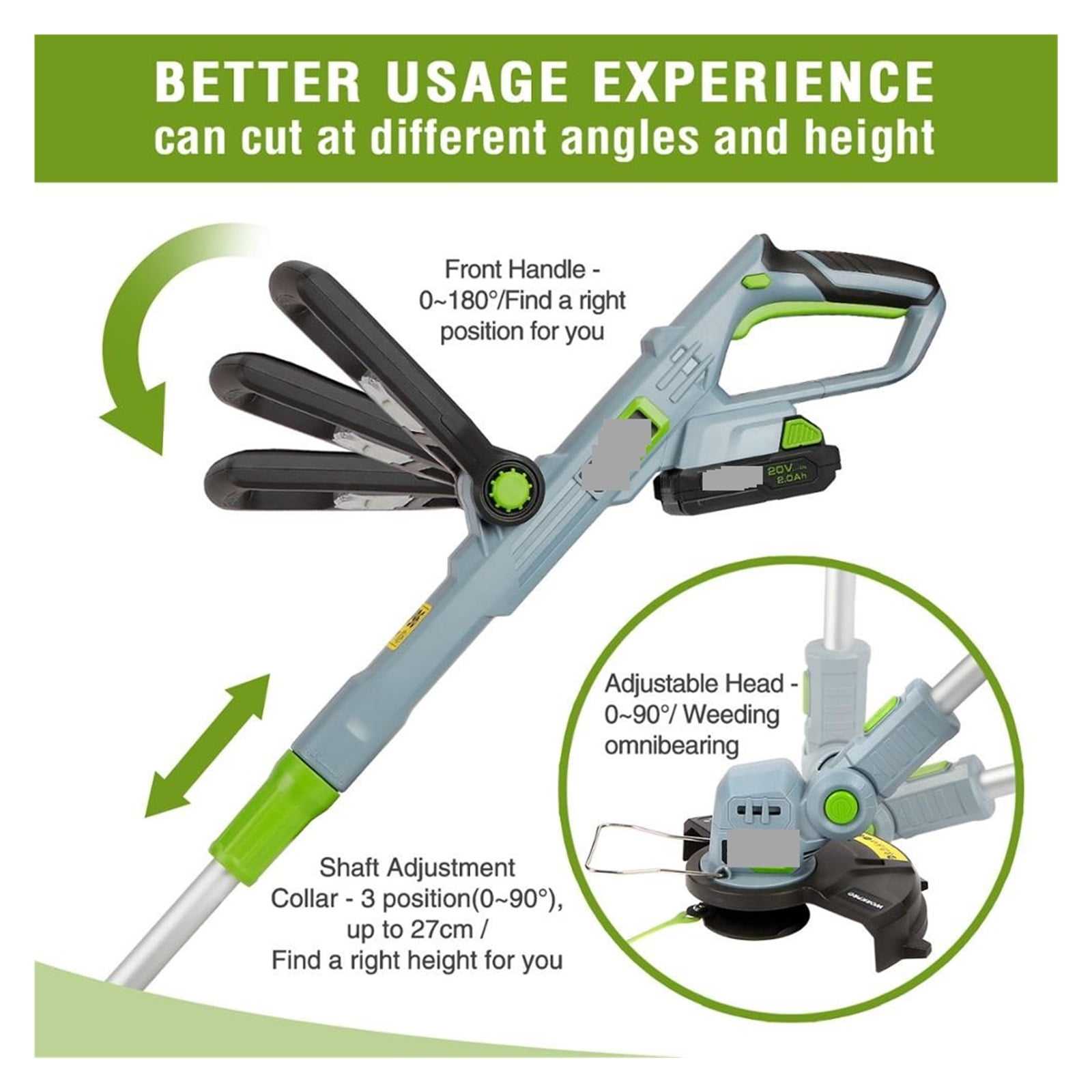 20V Electric Lawn Mower 2000mAh Li-ion Cordless Grass Trimmer Auto Release String Cutter Pruning Garden Tool 20PC Blades ,2 IN 1 Trimmer & Edger
