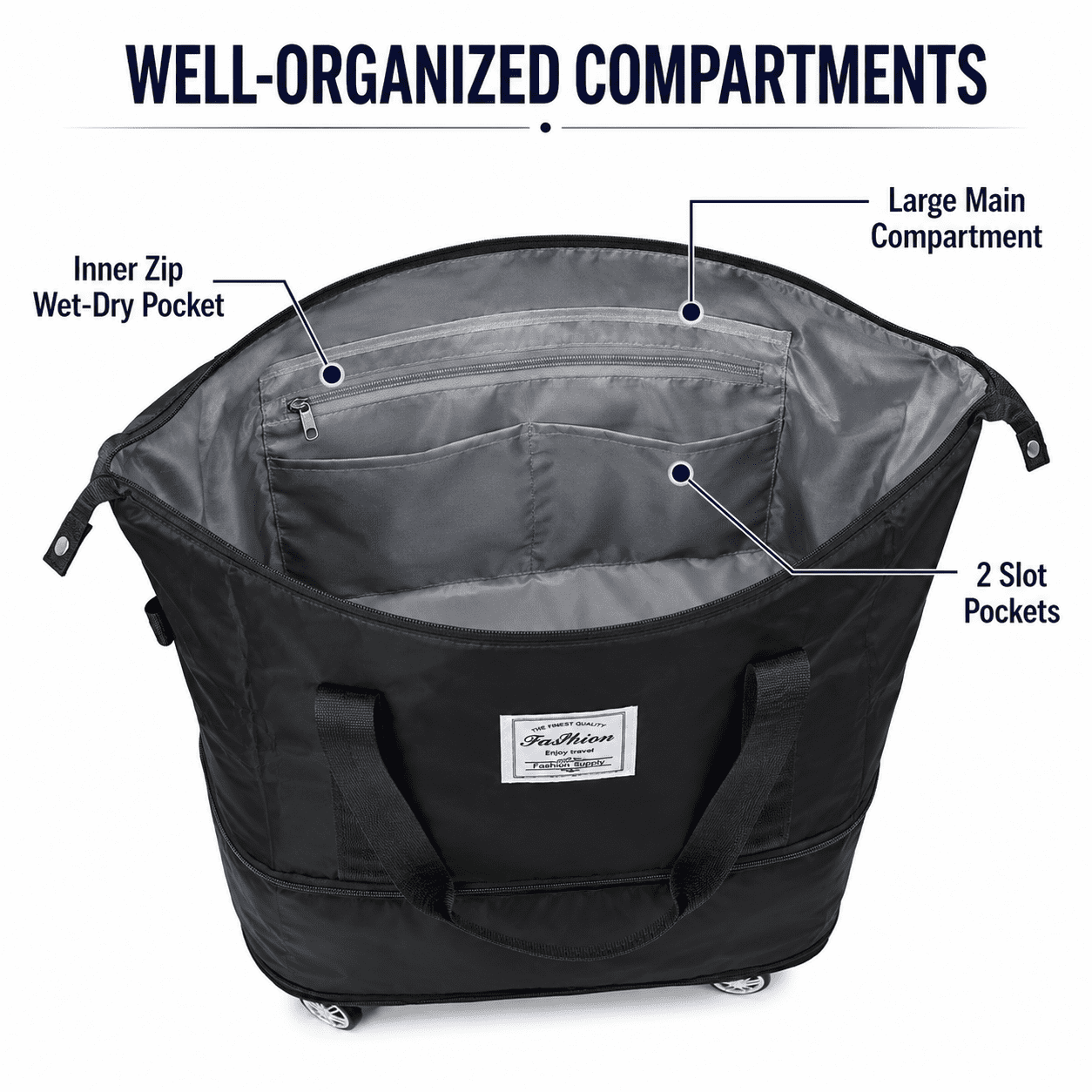 Wheeled Rolling Duffle Bag, Expandable Travel Companion for Weekend Trip and Carry-on Luggage