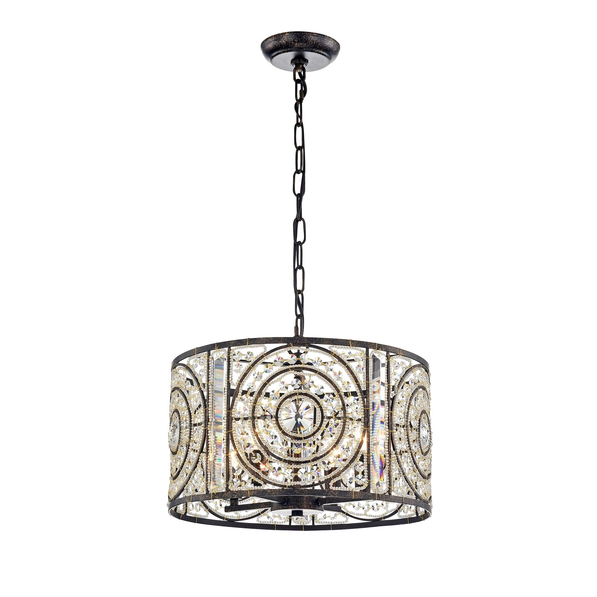 Warehouse of Tiffany Samel 4-Light Antique Bronze Metal Pendant Chandelier