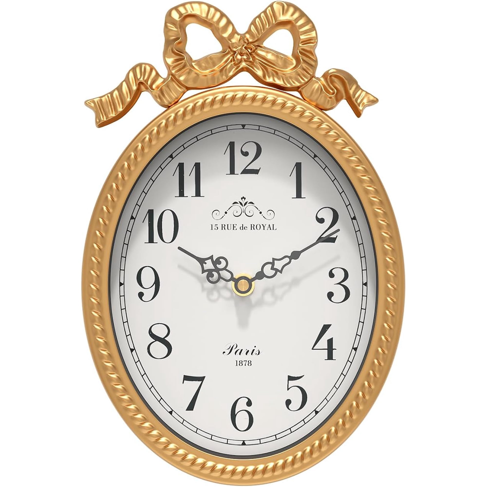 Small French Bow Wall Clock, Gold Vintage Boho Ovel Style