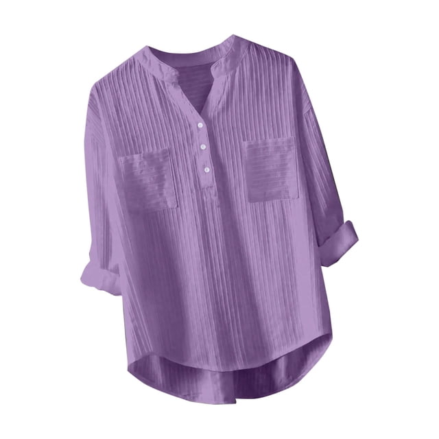 Birdeem Womens Long Sleeve Tops and Blouseswomens Solid Color Buttons Casual Loose Fashion Pockets Shirts Tops Long Sleeve V-Neck Blouseswomens Tops Long Sleeve