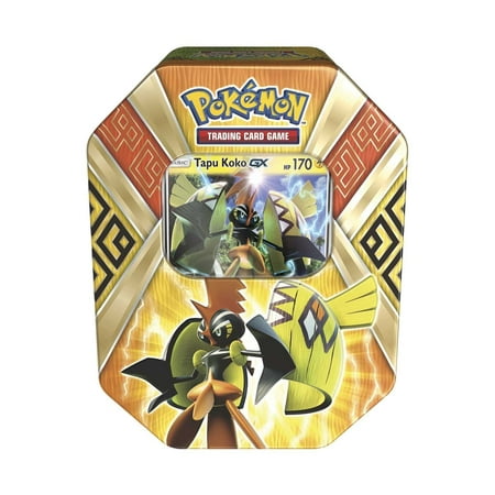 Pokemon TCG Island Guardians Tin Card Game, You will receive, at random, a Tin containing 1 of 2 foil Pokémon-GX cards: Tapu Koko-GX or Tapu Bulu-GX By