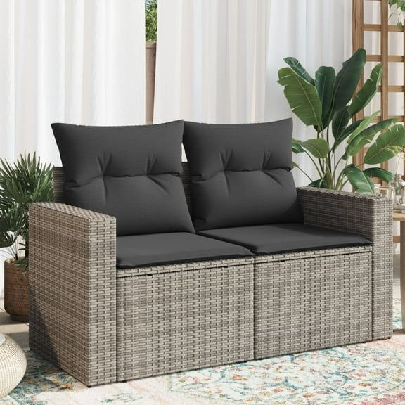 vidaXL Garden Sofa Grey PE rattan Medium Adjustable Feet Garden Sofa