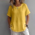 thumbnail image 5 of Tqcoqu Women's Cotton Linen Short Sleeve Tops,Crew Neck Side Button Shirts Casual Loose Fit T-Shirt,Yellow Women's S-XXL, 5 of 8