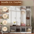 thumbnail image 3 of Farmhouse Hall Tree with 4 Hooks, 8 Cabinets & Walnut Bench - White MDF Entryway Storage | White | MDF, 3 of 17