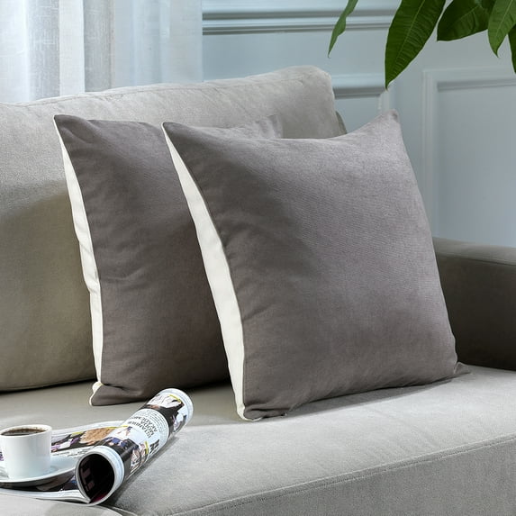 3S Brother's Solid Mix and Match Cushion Cover with 2 Color Combination Pillowcase with Invisible Zipper Set of 2 Pieces for Chair Couch Bedroom & Livingroom Décor 24"x24" Cream-Stone