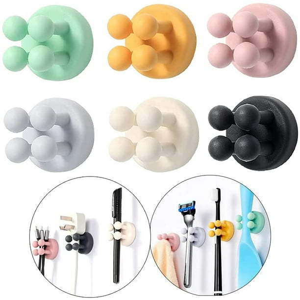 Soporte de gancho autoadhesivo de 6 uds para colgar el Cable del enchufe de la ropa de la llave de la toalla, el gancho decorativo de silicona se puede pegar a la puerta de la pared JAMW Sencillez