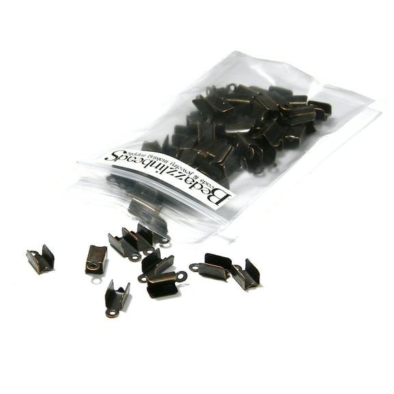 100 Big Antique Copper Fold Over Style Crimp Tube Bead Tip Findings with Hole for Jewelry