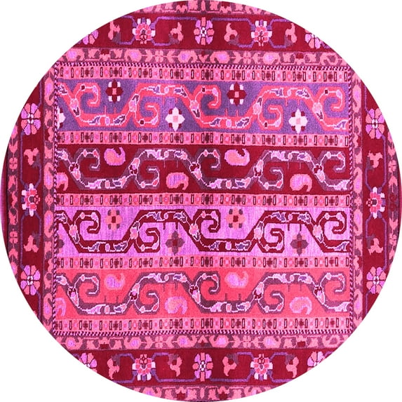 Ahgly Company Indoor Round Abstract Pink Contemporary Area Rugs, 4' Round