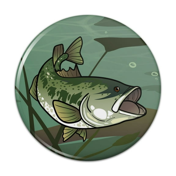 Bass Fish Swimming in River Pinback Button Pin