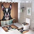 thumbnail image 1 of Terrier de Boston-theme 4-Piece Shower Curtain Set with Rugs, Waterproof Bathroom Decor Set Includes Bath Mat, U-Shaped Rug, Toilet Lid Cover and Curtain with Hooks, 1 of 6