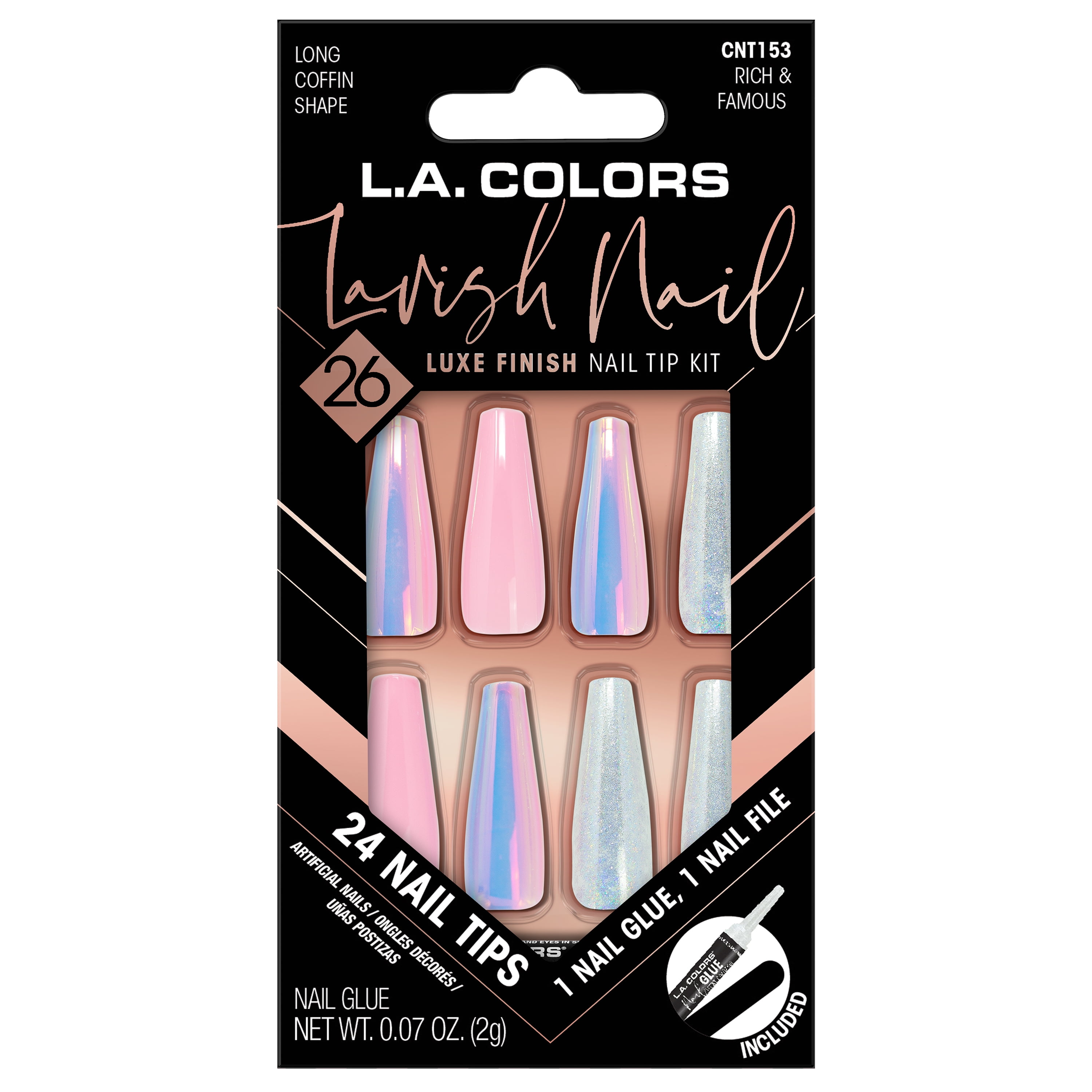 L.A. Colors Lavish Nail Tips, Rich and Famous, 26 Pieces