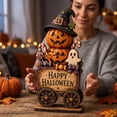thumbnail image 3 of Halloween Gothic Whimsical Wooden Decoration, Vivid Color Fade Resistant Durable Tabletop Spooky Decor for Flat Wood Craft Office Mantel Cabinet Bookshelf Countertop Home Party Display (pumpkin), 3 of 6