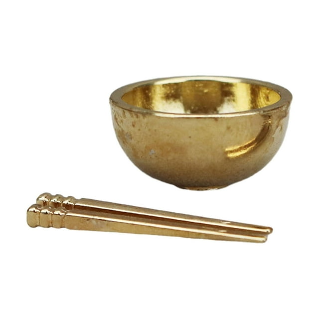 Cuenco para casa de muñecas perfke accesorios de cocina en miniatura 1/12 dorado