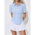 thumbnail image 6 of Womens Business Casual Outfits Dressy Casual Blouse Summer Button Down Peplum Tops Striped Shirts Light Blue XL, 6 of 8