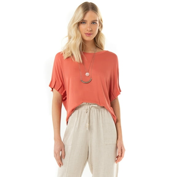 Rovitex Endless Collection Women's Cropped Bat Sleeves Blouse (Coral, X-Large)