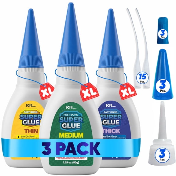 Ixirpro CA Glue Set – Thin, Medium & Thick Viscosity Kit (3 Pack, 1.75 oz Each) – Cyanoacrylate Adhesive for Wood, Metal, Plastic, Crafts, Models & 3D Printing