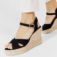 thumbnail image 5 of FSJ Women Peep Round Toe Espadrille Wedge High Heels Cross Strap Buckled Platform Sandals Summer Date Casual Dress Shoes Size 8 Black, 5 of 5