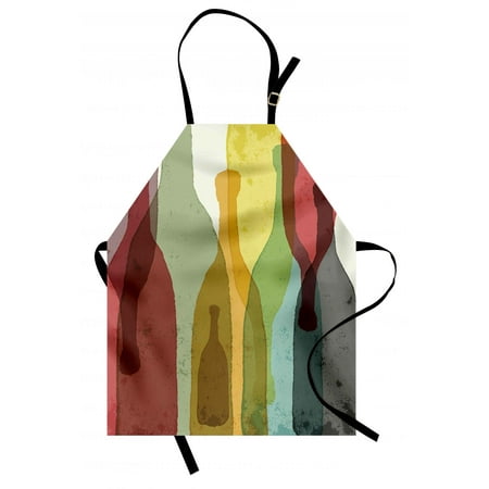 Wine Apron Abstract Composition with Watercolor Silhouettes Bottles of Wine Whiskey Tequila Vodka, Unisex Kitchen Bib Apron with Adjustable Neck for Cooking Baking Gardening, Multicolor, by (Best Whiskey For Cooking)