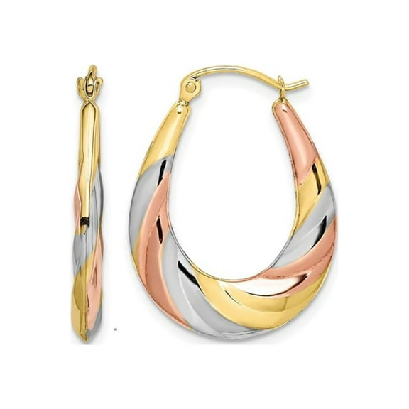 Gem & Harmony 10K Two Tone Gold Polished Twisted Hoop Earrings for Women