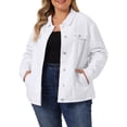 thumbnail image 1 of Agnes Orinda Women's Plus Size Jean Jacket Stitching Button Washed Denim Outerwear Coat 3X White, 1 of 6