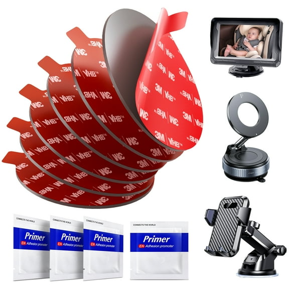 Adhesive Pad for Car Phone Mount: 6Pcs 2.76" 3M VHB Double Sided Tape Sticky Replacement for Dash Dashboard Windshield Suction Cup GPS Holder, 70mm Round Heat Resistant Sticker with Adhesion Promoter