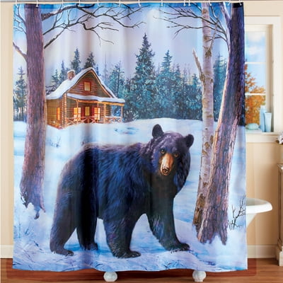Black Bear Décor Shower Curtain with Scenic Snowy Winter ...