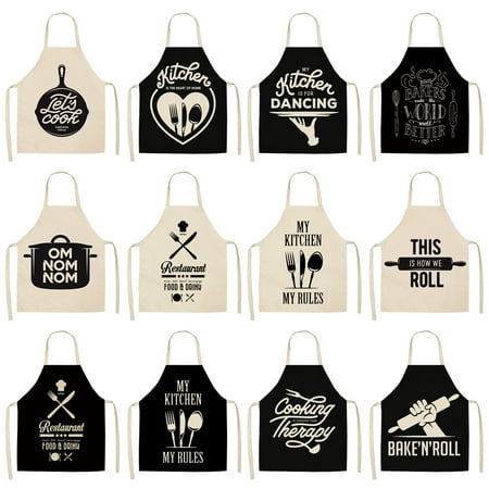 

Kaesi Kitchen Apron Sleeveless Geometric Letter Linen Wipeable Baking Cooking Tools
