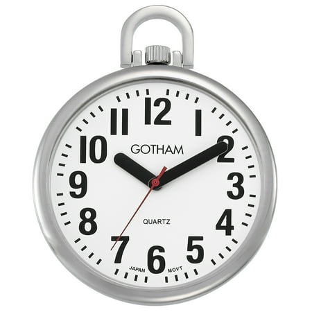 Tone Analog Pocket Watch - Men's Large Number Open Face Silver-Tone Analog Quartz Pocket Watch with Chain # GWC15033S