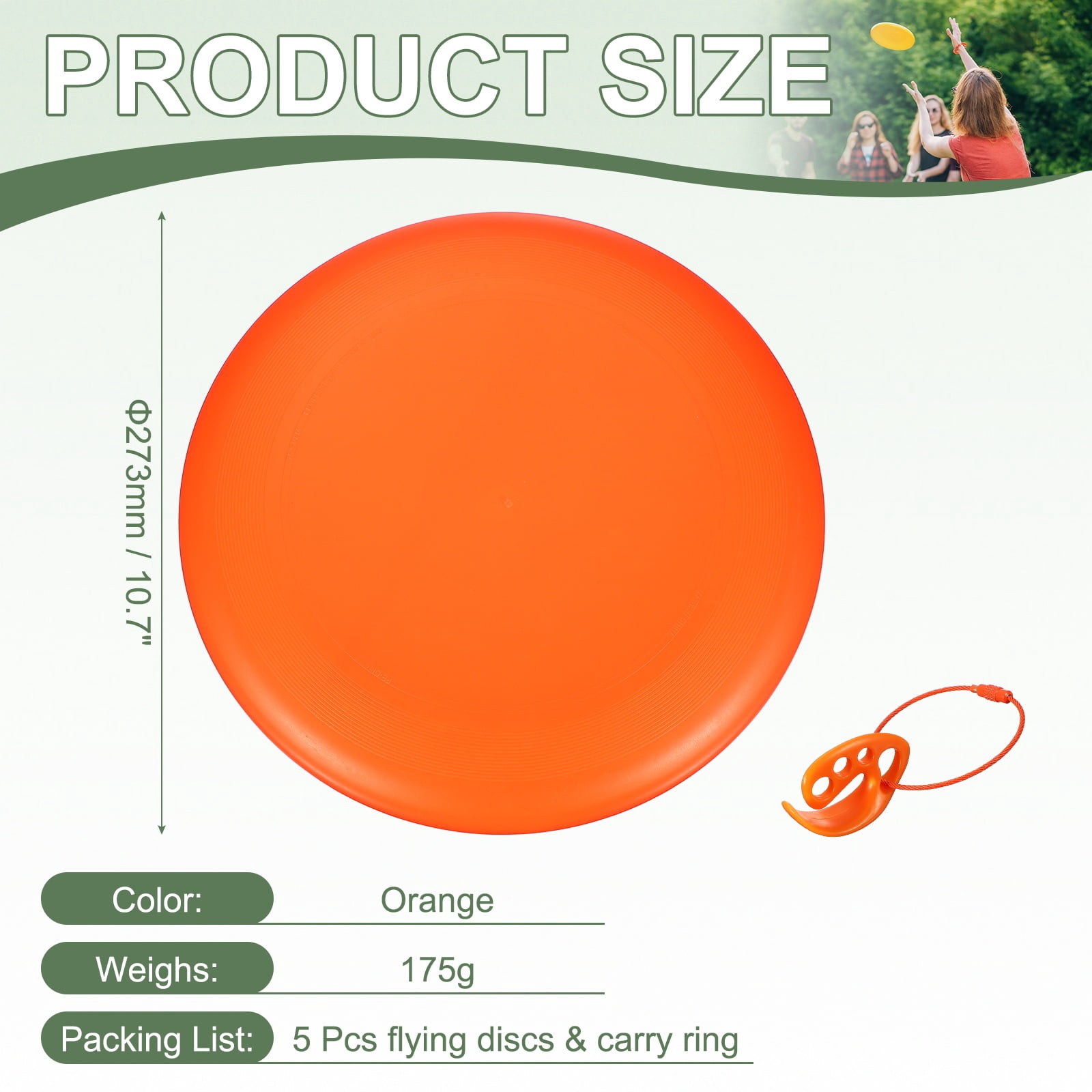 Flying Disc, Sports Flying Disc 10.7 inch & 175g & 5 Pack & Plastic & Orange with Carry Ring - Fitting for (Outdoor/Beach/Camping/Park/Pet/Pro/Beginners)