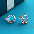 thumbnail image 3 of Gem Stone King 18K Rose Gold Plated Silver Blue Simulated Opal Greek Key Earrings for Women (1.70 Cttw, Gemstone October Birthstone, Oval Cabochon 10X8MM), 3 of 3