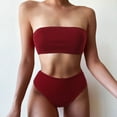 thumbnail image 3 of Lopeceal Women's Ribbed High Waisted Bikini Set Removable Strap Bandeau Swimsuit, 3 of 8