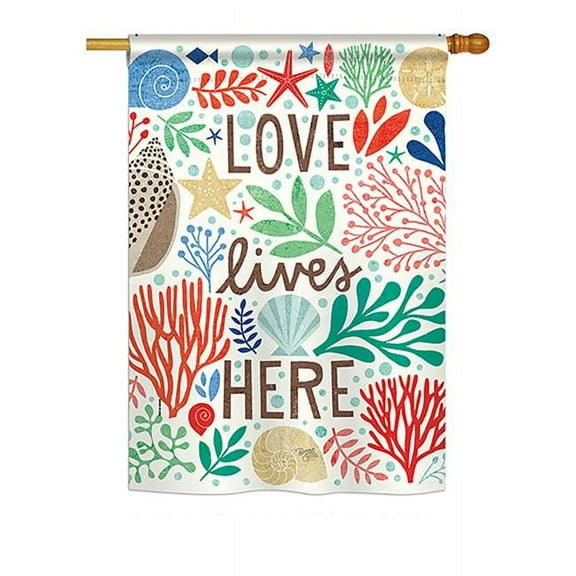Breeze Decor BD-NA-H-107064-IP-BO-DS02-US 28 x 40 in. Love Lives Here Coastal - Everyday Nautical Impressions, Decorative Vertical House Flag