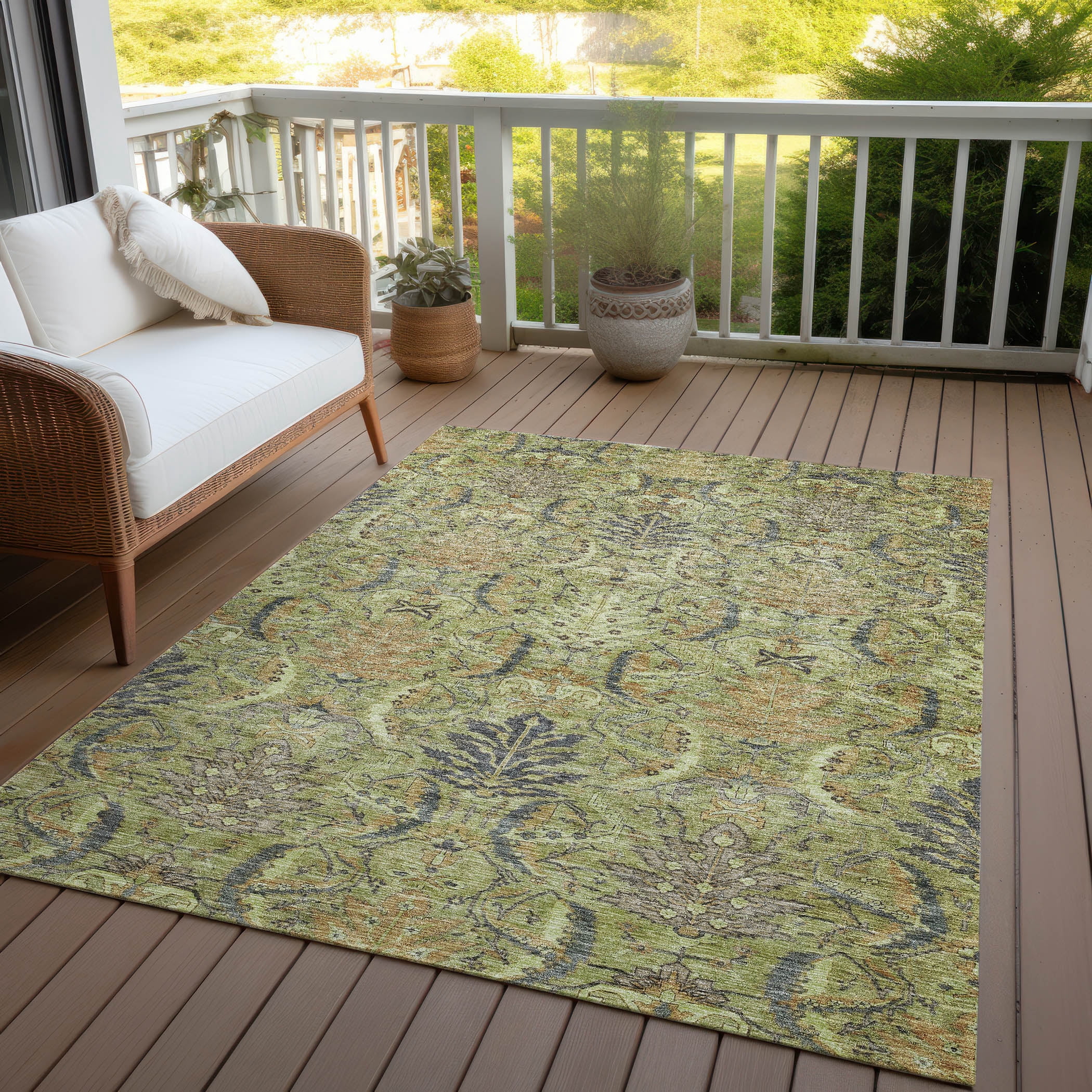 Addison Rugs Chantille Indoor/Outdoor Transitional Damask Aloe Washable Rectangle Rug, 10' x 14'