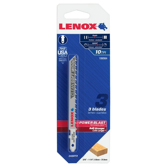 Lenox 1990964 Jig Saw Blade, 4 in L, 10 TPI, 5/16 in W, 3/PK