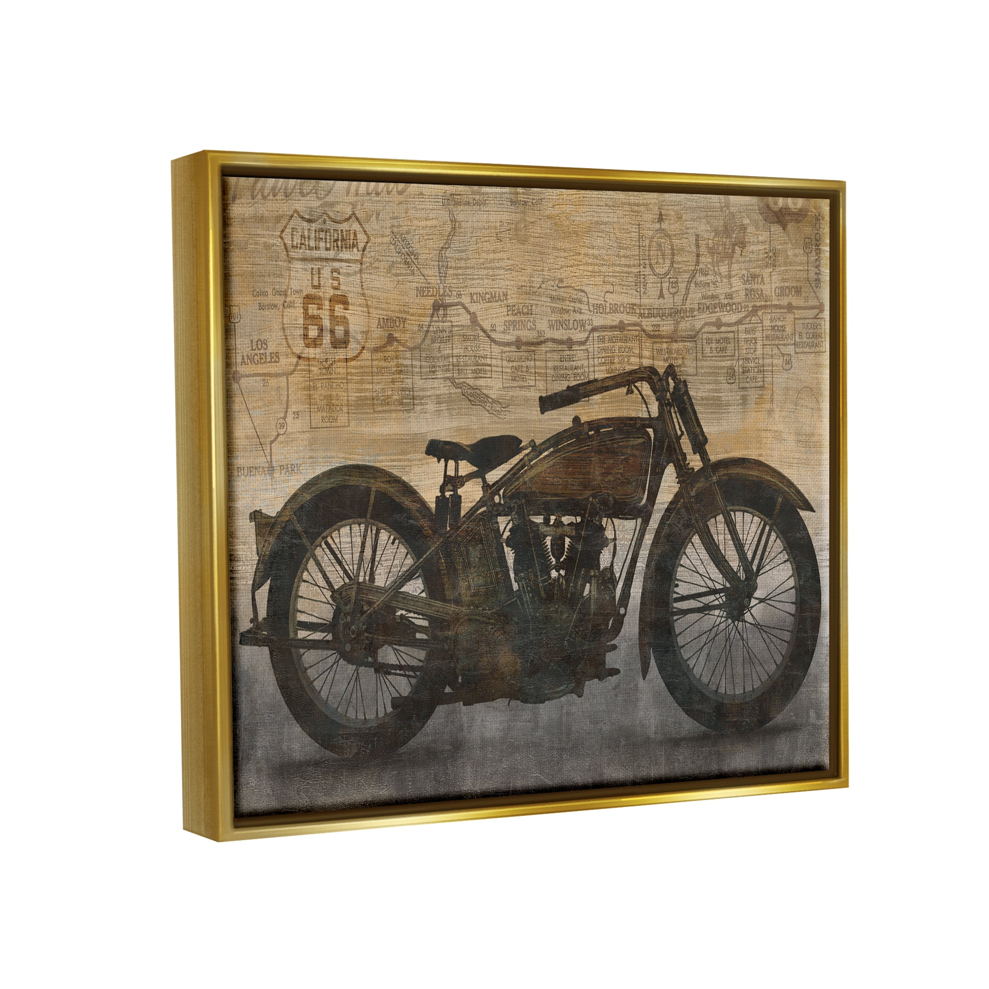 Stupell Industries Vintage Motorcycle Collage Transportation Painting Gold Floater Framed Art Print Wall Art, 21 x 17