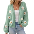 thumbnail image 6 of Maqroz Fall Cardigans for Women Long Sleeve Open Front V Neck Chunky Knit Sweaters Featuring 3D Floral Daisy Applique Cute Boho Outerwear Vintage Tops, 6 of 8
