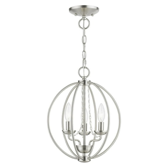 40913-91 Livex Lighting Arabella - 3 Light Globe Convertible Mini Chandelier In Shabby Chic Style-15.5 Inches Tall and 12 Inches Wide-Brushed Nickel