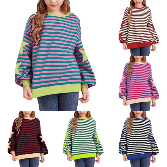 Toddler Girls Cute Tops Children Fashion Cute Printed Crew Neck Hoodless Long Sleeve Sweatshirt Top Size 3-4T ,Blue