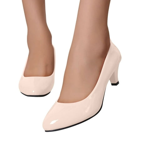 

Jacenvly 2024 New Versatile Medium Heeled Four Season Women s Loose Feet Shallow Mouth Fashion Solid Color Single/Work Leather Shoes Beige Sandals for Women Clearance
