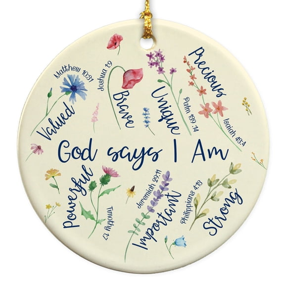 God Says I Am Christmas Round Disc Ornament