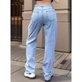 thumbnail image 2 of Women's High - Waisted Distressed Wide - Leg Jeans Loose Fit Y2K Streetwear Trend Edgy Casual Cotton Denim Heavy Ripped  Frayed Design Light Blue Wash Edgy Casual Pants, 2 of 5