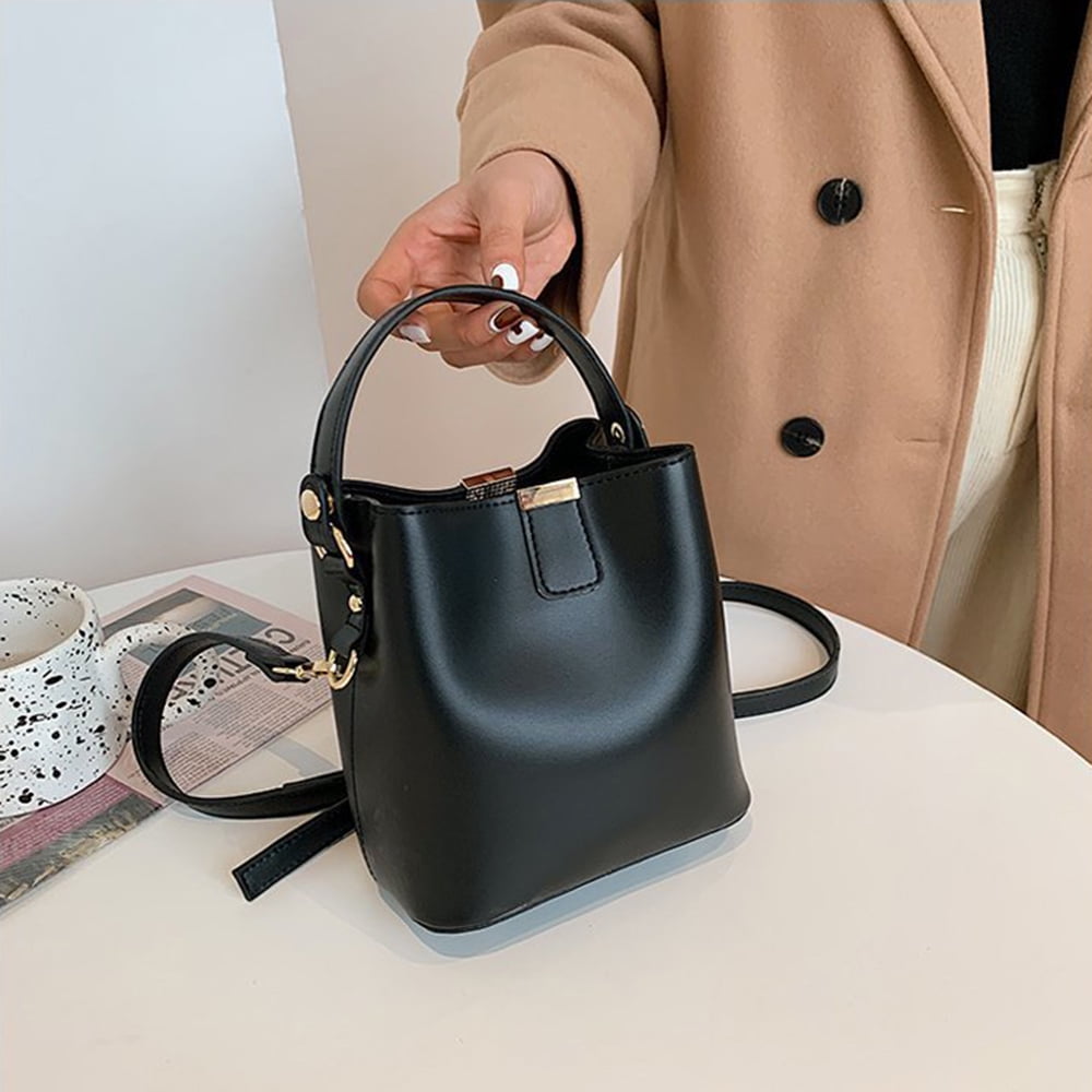 Leather Bucket Crossbody Bag for Women Medium Hobo Purse Handbag Fashion Ladies Top Handle Tote Shoulder Bag