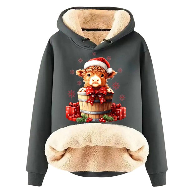 WILLBEST Sudadera con Capucha "Have Yourself A Mooey Little Christmas", de Terciopelo Grueso, Cálida y Holgada Grande