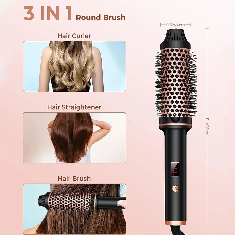 Thermal Brush Curling Hair Comb, Double PTC Ceramic Tourmaline Ionic Volumizing Brush