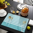 thumbnail image 3 of Blue Anchor Placemats Set of 6, Modern Nautical White Geometric Stripes Placemats for Dining Table, Place Mats for Kitchen Tabletop, Waterproof Wipeable Dining Table Mats Set, 3 of 9